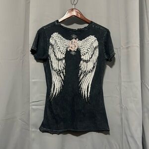 Sinful rhinestone wings  Women's Black Graphic Tee